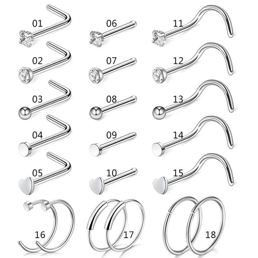 21 Pcs Nose Rings Studs L Shape - Hypoallergenic