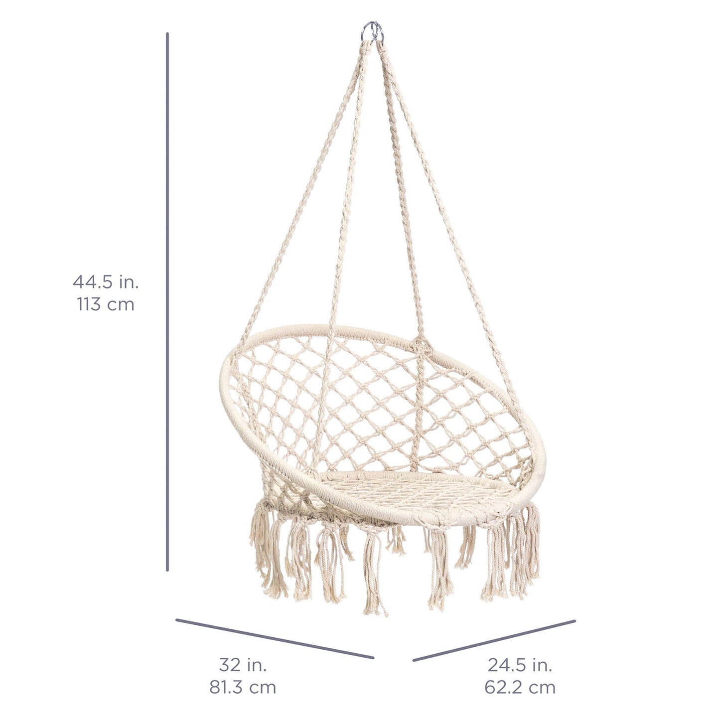 Handwoven Cotton Macrame Hammock Hanging Chair w/ Backrest
