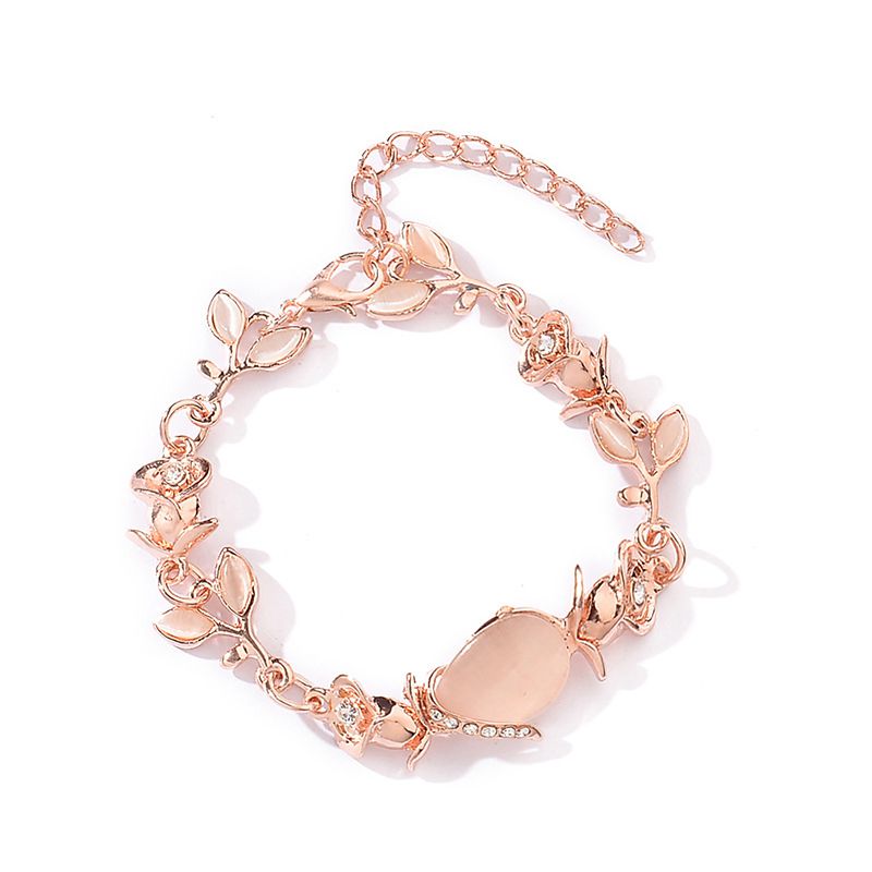 Pink Flash Opal Leaf Rose Bracelet for Women