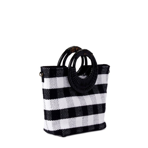 Twig & Arrow Women's Adult Crossbody Tote Bag w/ Wicker Handles Black White