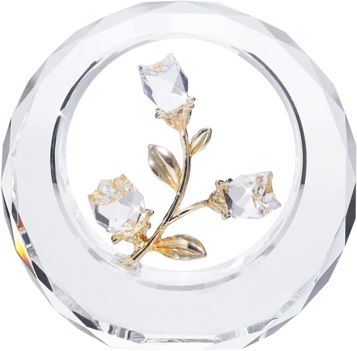 Crystal Tulips Flower Figurines with a Outer Circular Ring for Home Decoration (Clear)