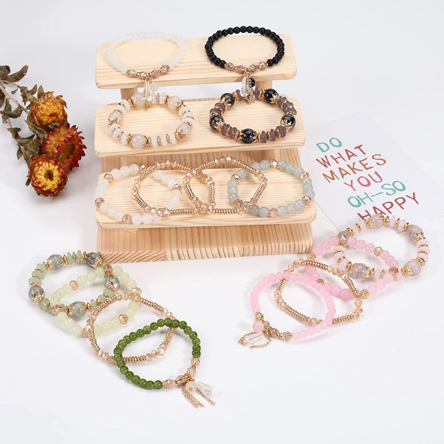 Bohemian Bracelets for Women Stretch Multilayer Colorful Beads Bracelet w/ Charm Jewelry