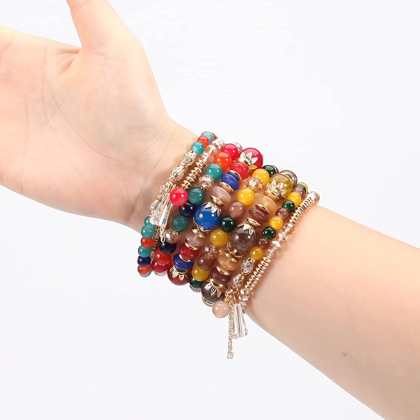 Bohemian Bracelets for Women Stretch Multilayer Colorful Beads Bracelet w/ Charm Jewelry