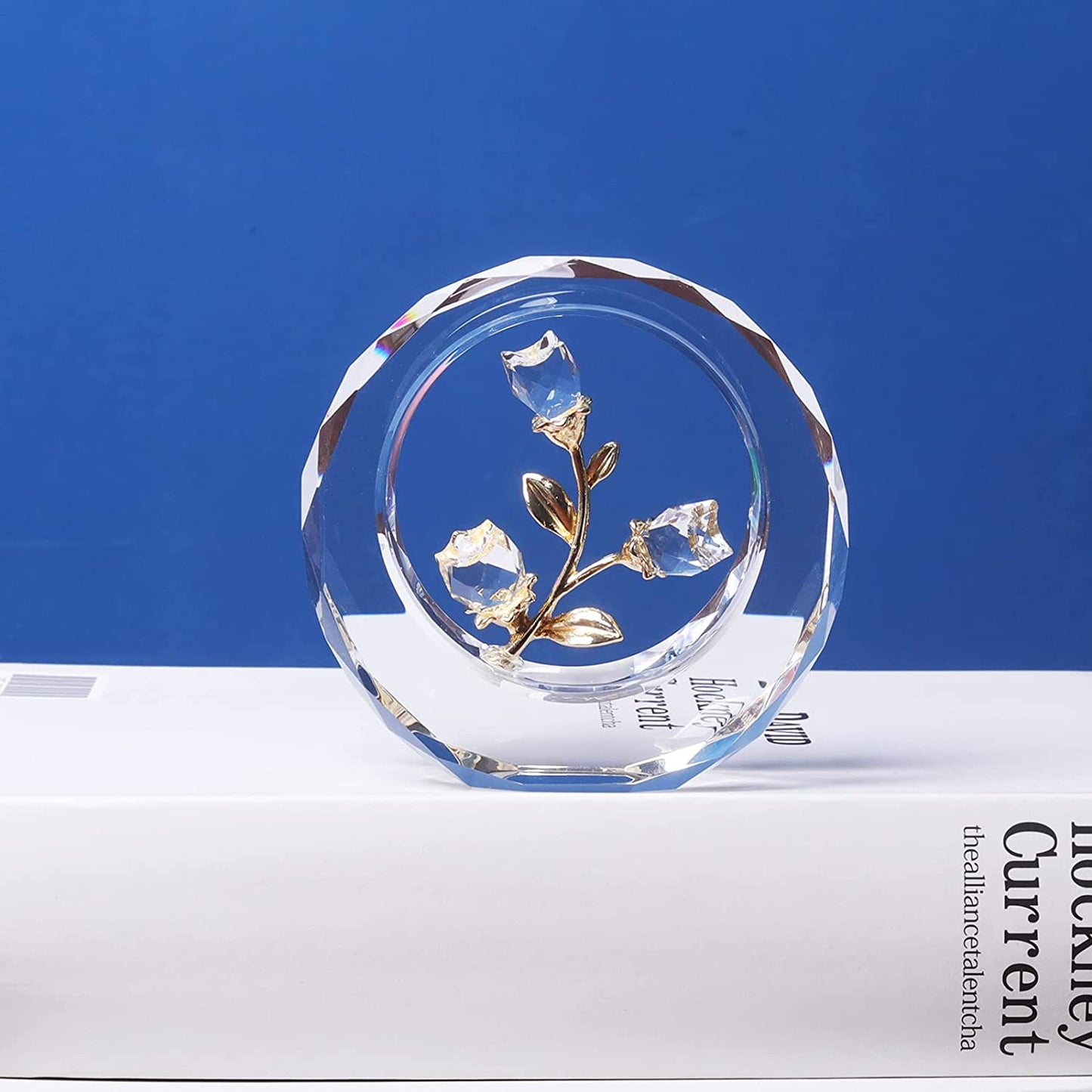 Crystal Tulips Flower Figurines with a Outer Circular Ring for Home Decoration (Clear)