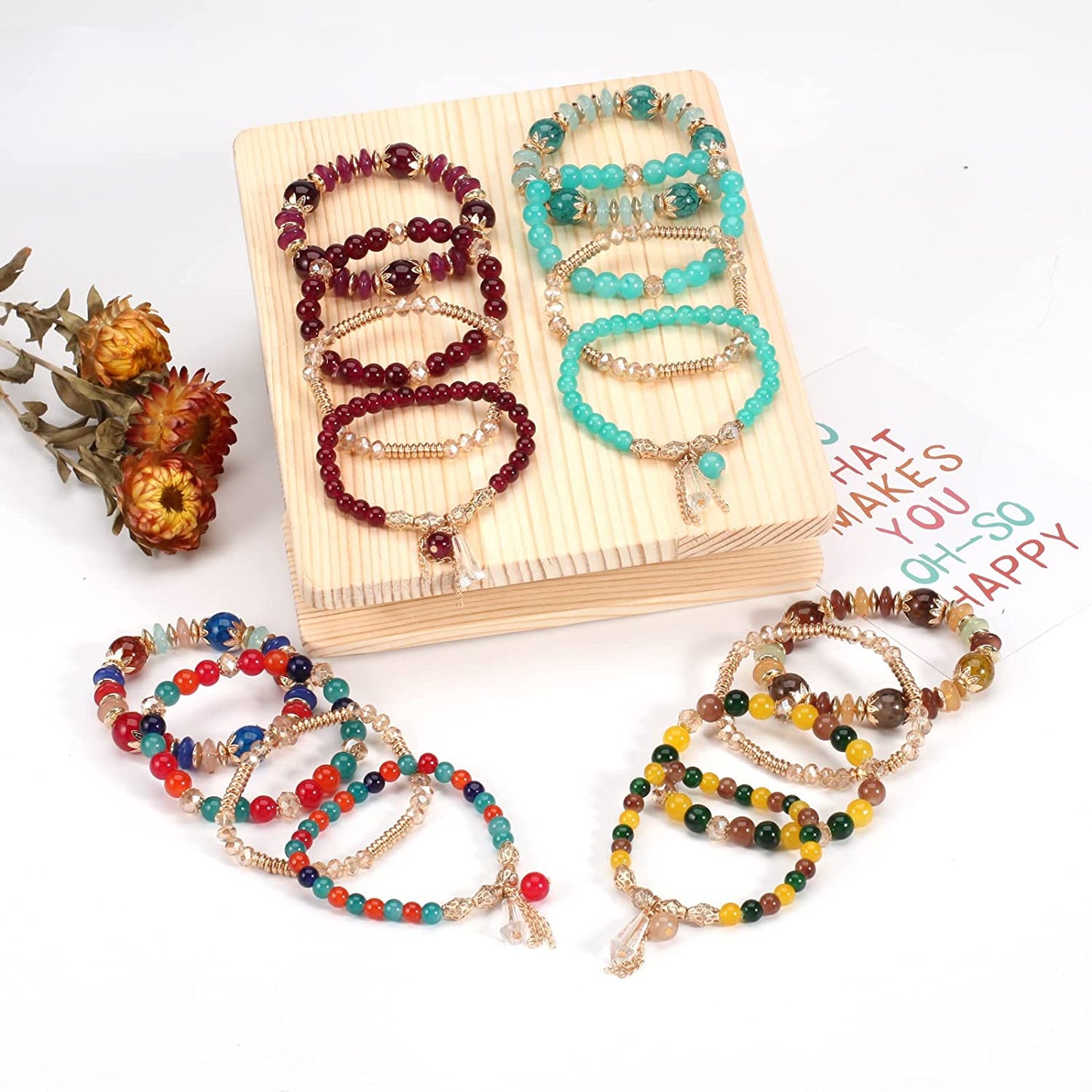 Bohemian Bracelets for Women Stretch Multilayer Colorful Beads Bracelet w/ Charm Jewelry