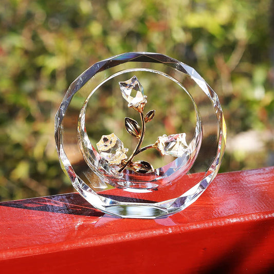 Crystal Tulips Flower Figurines with a Outer Circular Ring for Home Decoration (Clear)