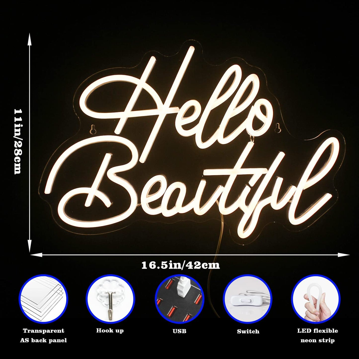 Hello Beautiful Warm white Neon Signs Wall Decoration