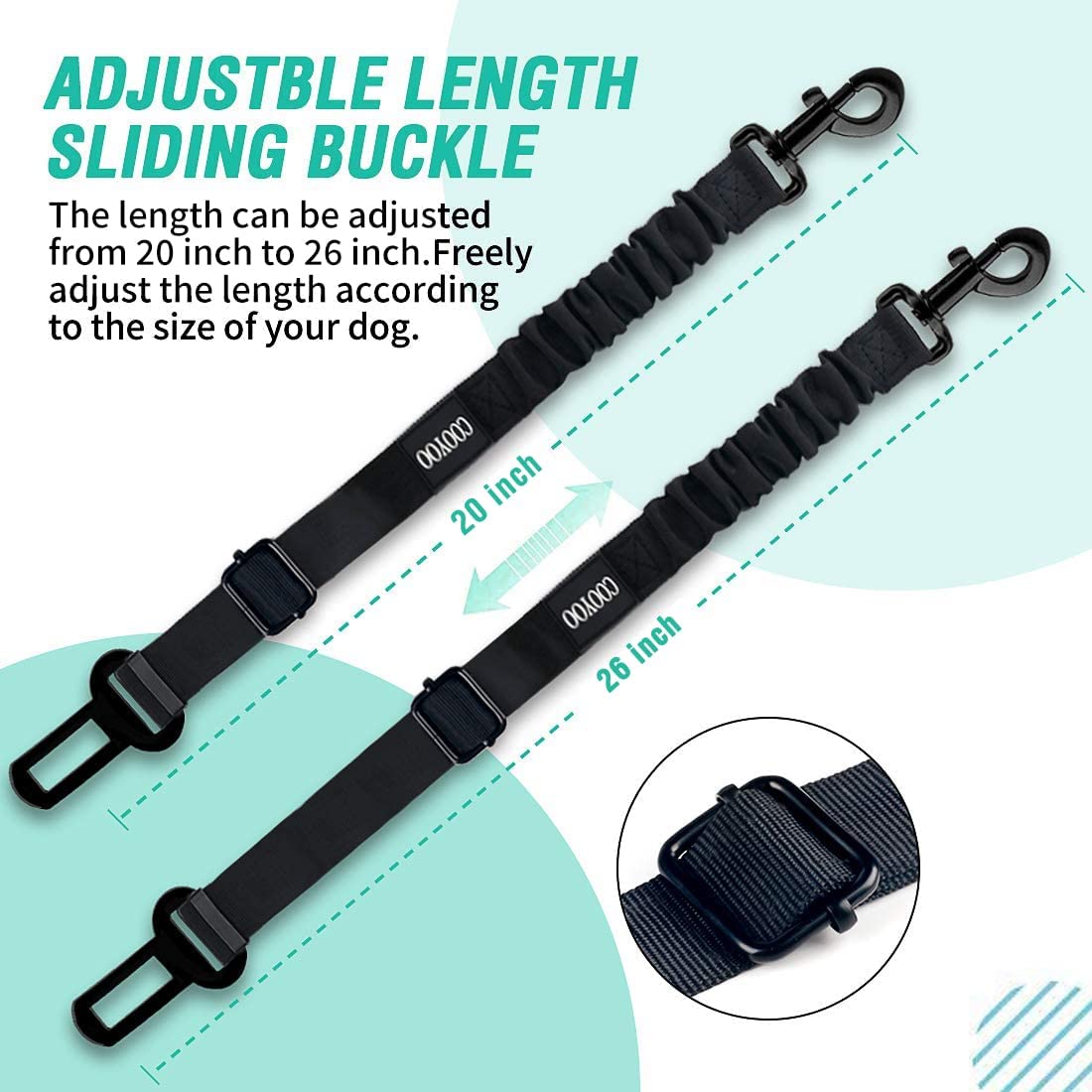 3 Piece Set Retractable Dog Car Seatbelts Adjustable Heavy Duty, Elastic & Durable