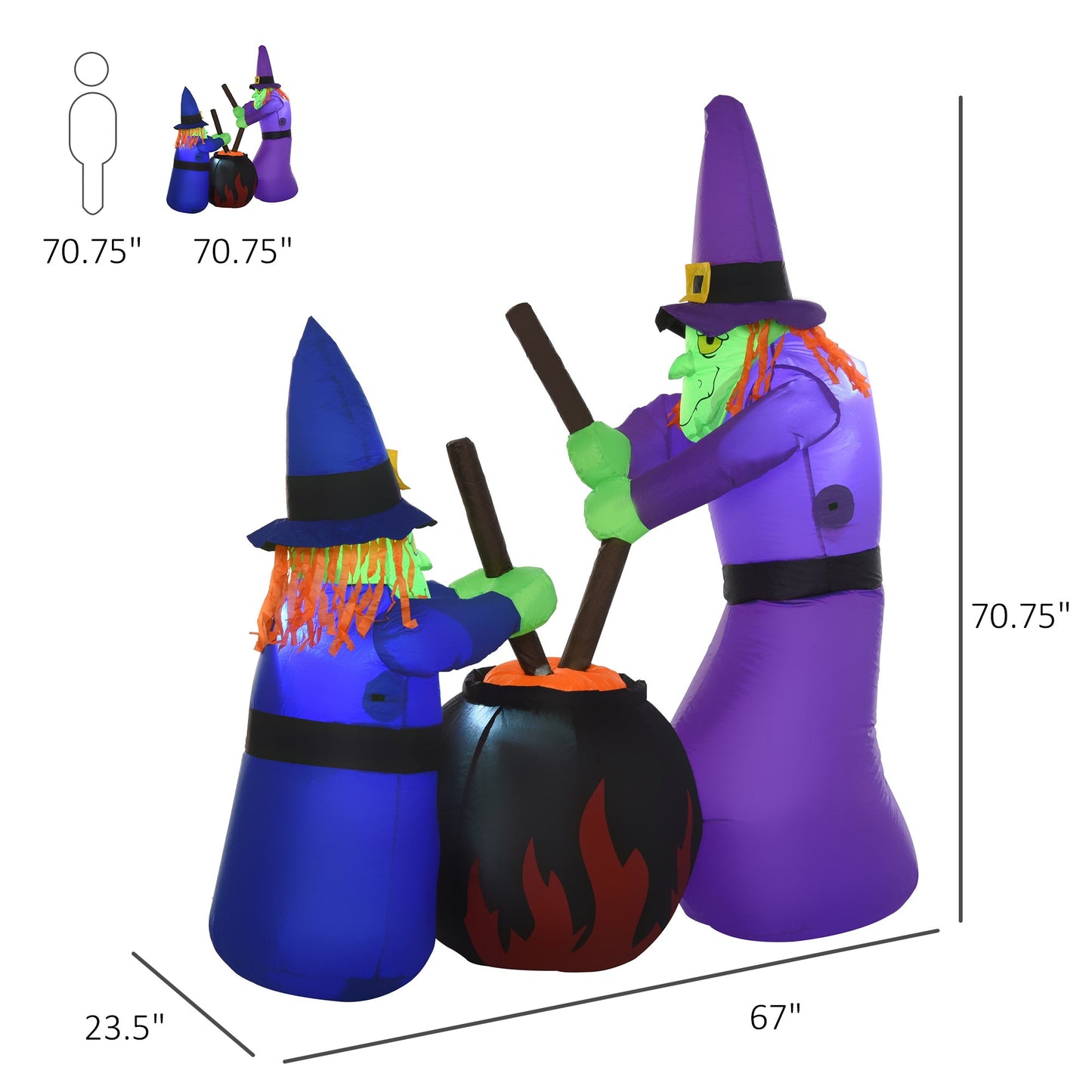 6' Halloween Decoration Inflatable Witches Around A Black Cauldron