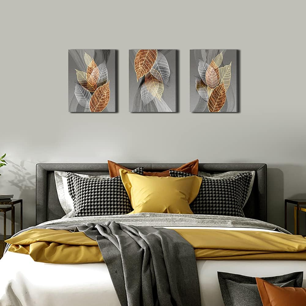 Wall Art For Living Room, Family Wall Decorations, Kitchen, Bathroom, Bedroom Modern Wall Decor Black Paintings Abstract Leaves Pictures Artwork Inspirational Home Decor 3 Pieces