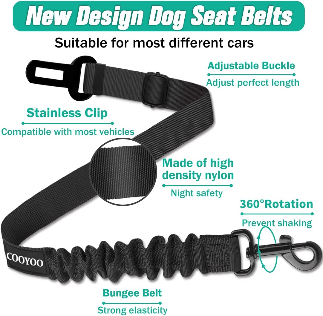 3 Piece Set Retractable Dog Car Seatbelts Adjustable Heavy Duty, Elastic & Durable