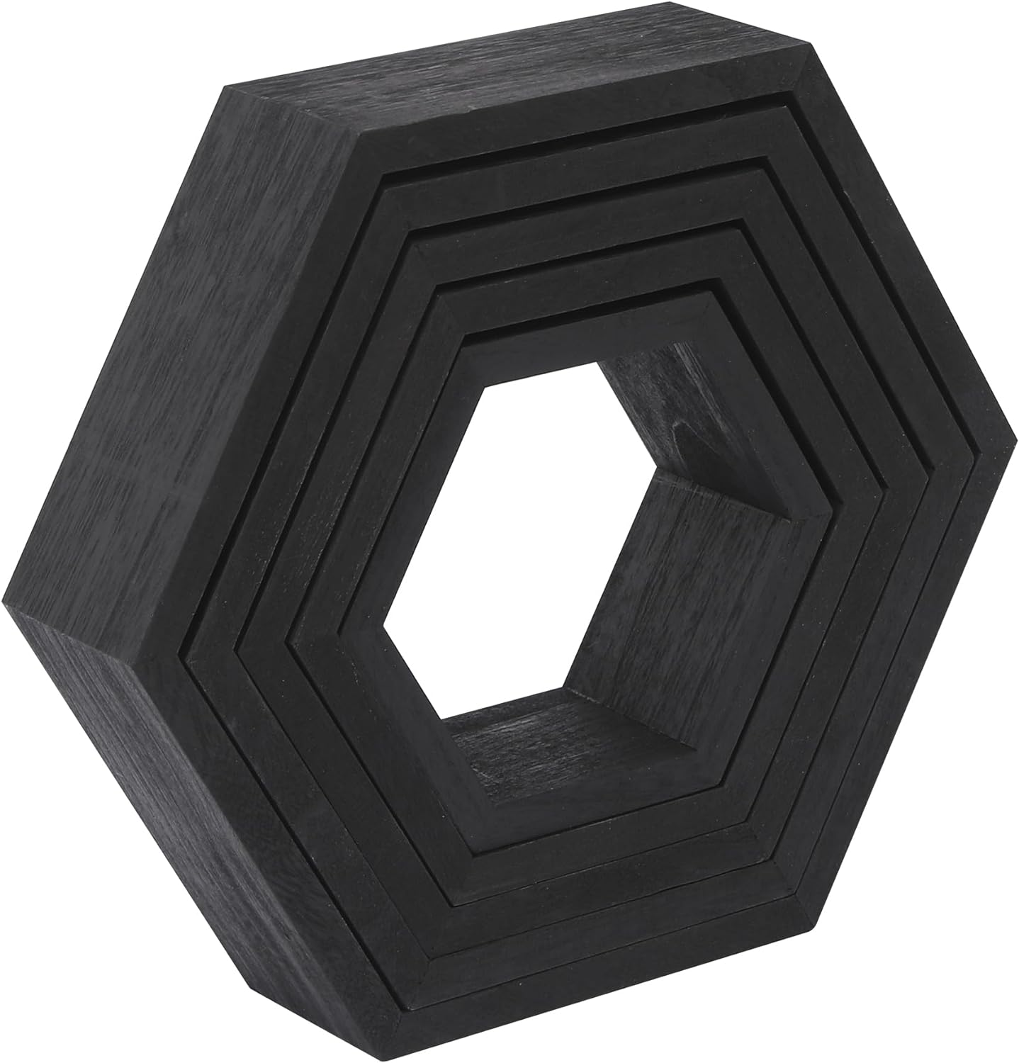 Hexagon Floating Shelves Set of 5, Honeycomb Shelves Wall Mounted Wood Farmhouse Storage Wall Shelf for Bathroom, Kitchen, Bedroom, Living Room,Driftwood Finish Wall Decor, Black