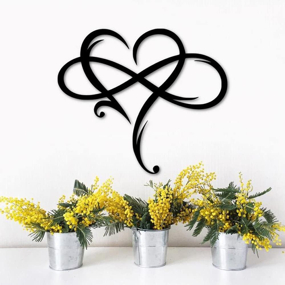 Infinity Heart Wall Decor, Unique Infinity Heart Metal Art Wall Decor Love Sign Steel Wall Plaques Bedroom Ornaments for Home Wedding Decor, Room Living Room Decoration (Black, 23.6x20.6inch)