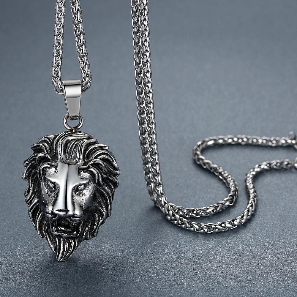 Men's Stainless Steel Lion Biker Pendant Necklace