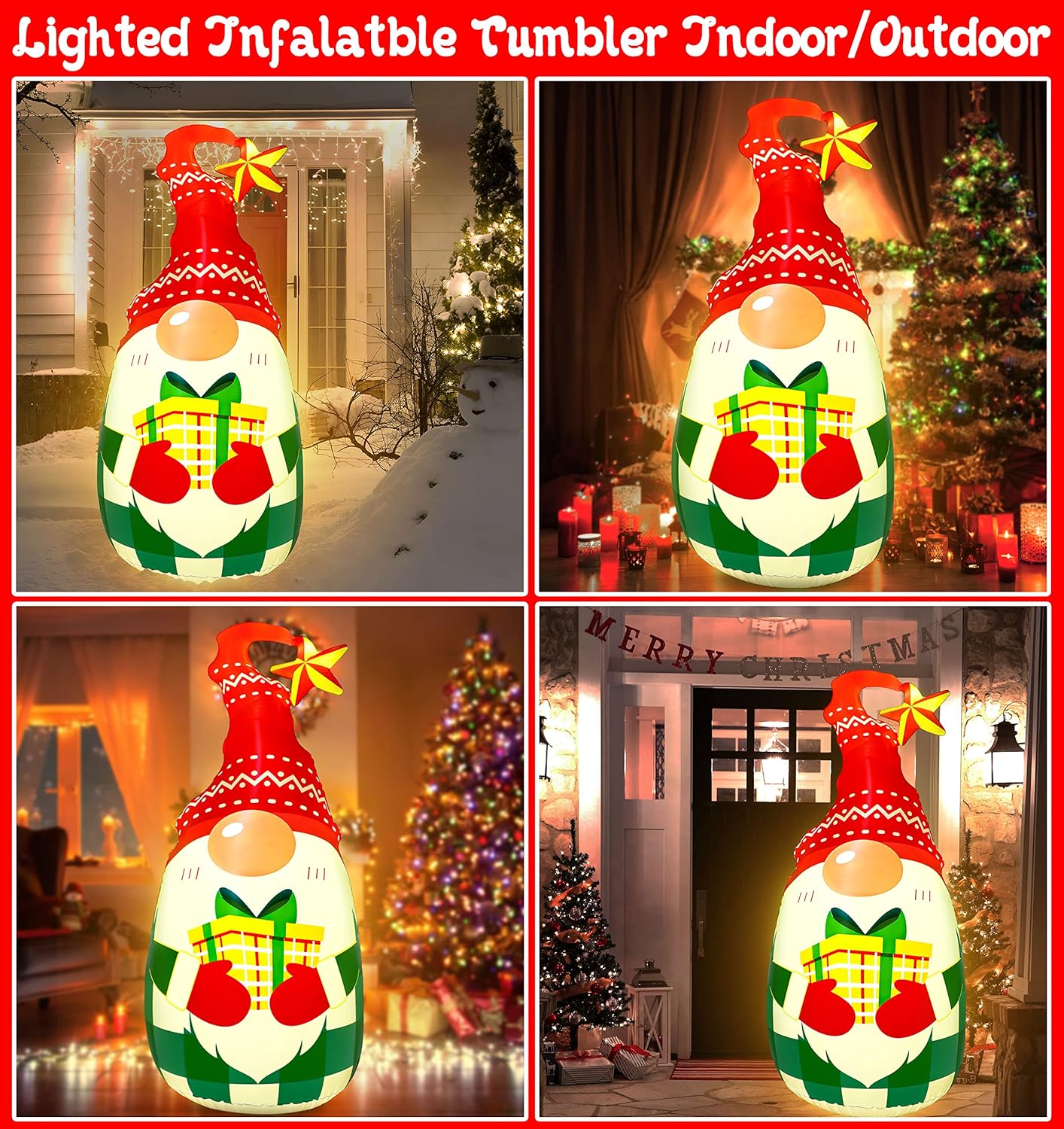 5Ft Lighted Outdoor Christmas Decorations Inflatables - Blow Up Gnome Tumbler Xmas/Winter Holiday/Happy New Year 2024 Display Indoor Party Decor Supplies