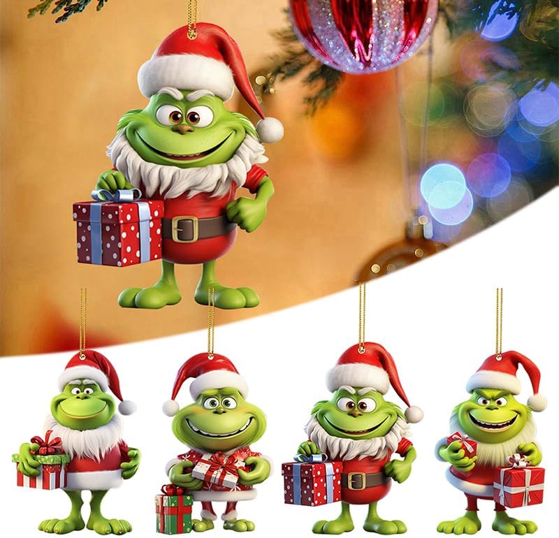 Christmas Tree Decoration Christmas Hanging Ornament Acrylic Design Winter Xmas Themed Decorative Ornaments for Christmas Tree New Year Party Supplies Winter Christmas Tree Decor 4 Pcs