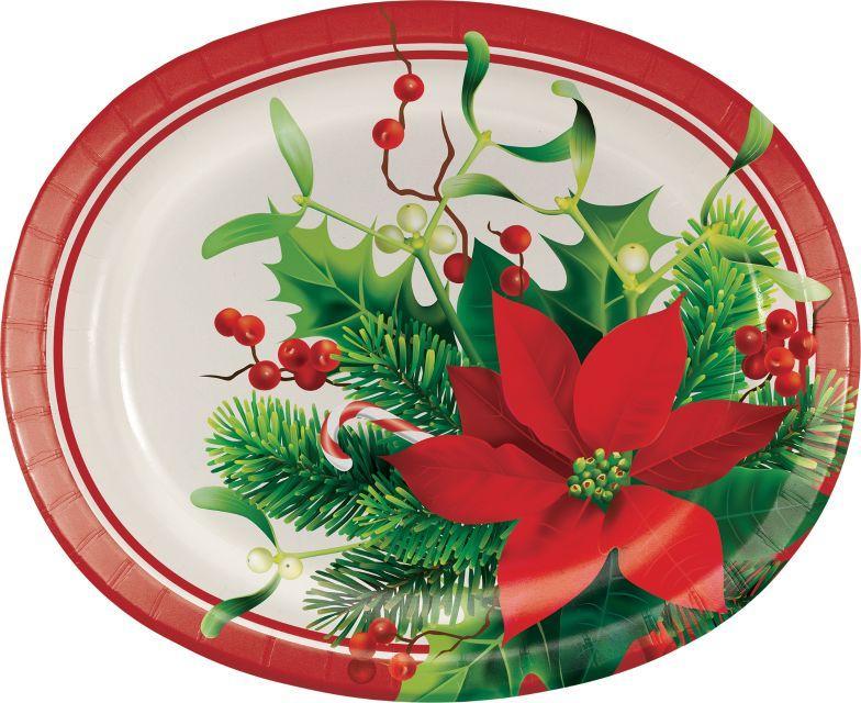 HOLIDAY POINSETTIA OVAL PLATTERS, 10" X 12",