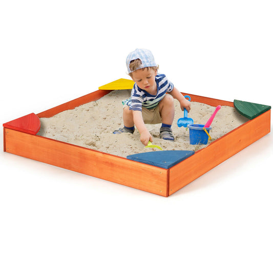 Kids Wooden Backyard Sandbox w/ Built-in Corner Seating