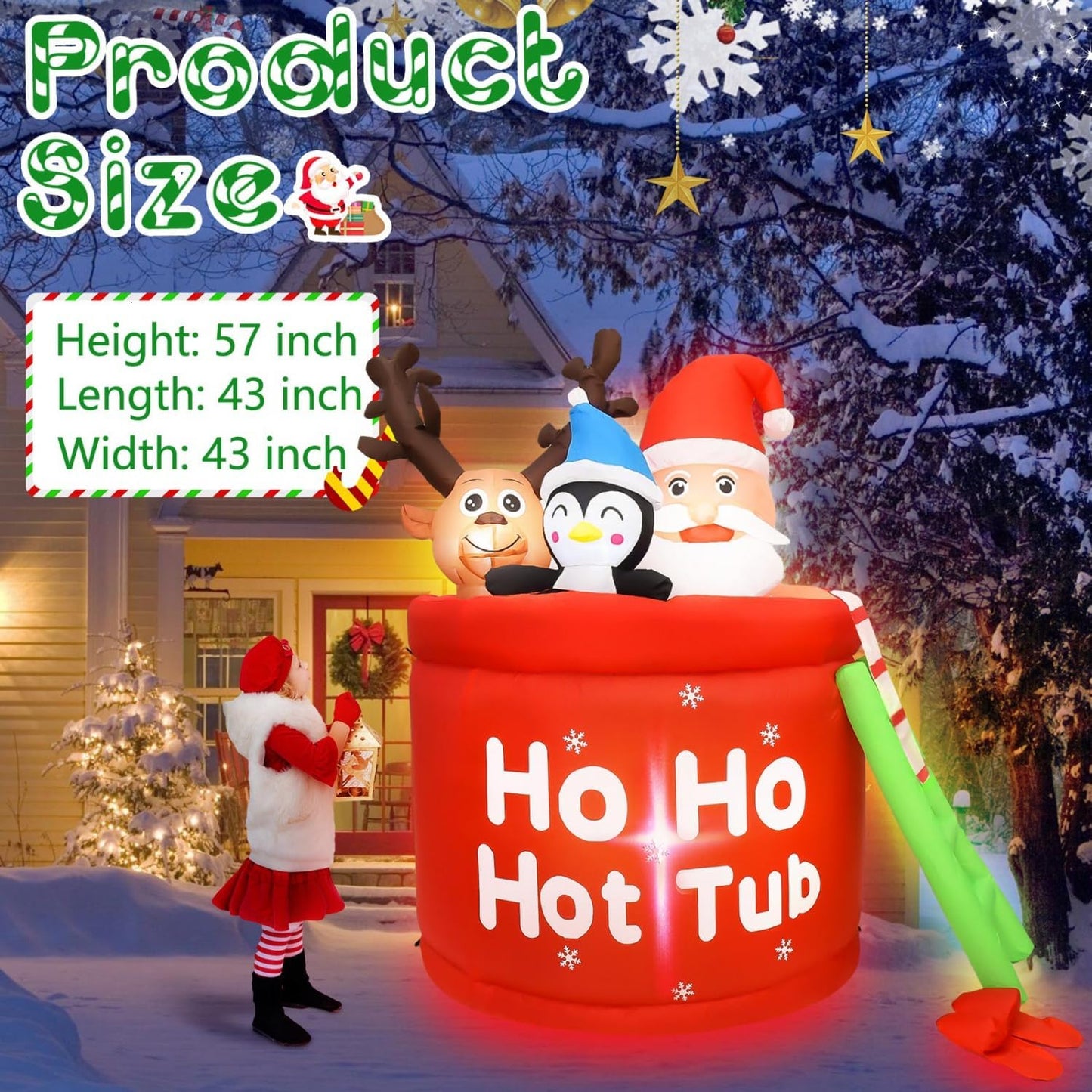 4FT Christmas Inflatables Santa Penguin & Elk in Hot Tub Inflatable Christmas Yard Decorations Outdoor Christmas Blow up with Build-in LED Lights for Garden Lawn Xmas Decor