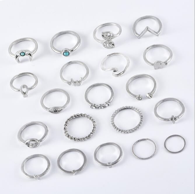 20Pcs Silver Star Moon Knuckle Ring Set for Women