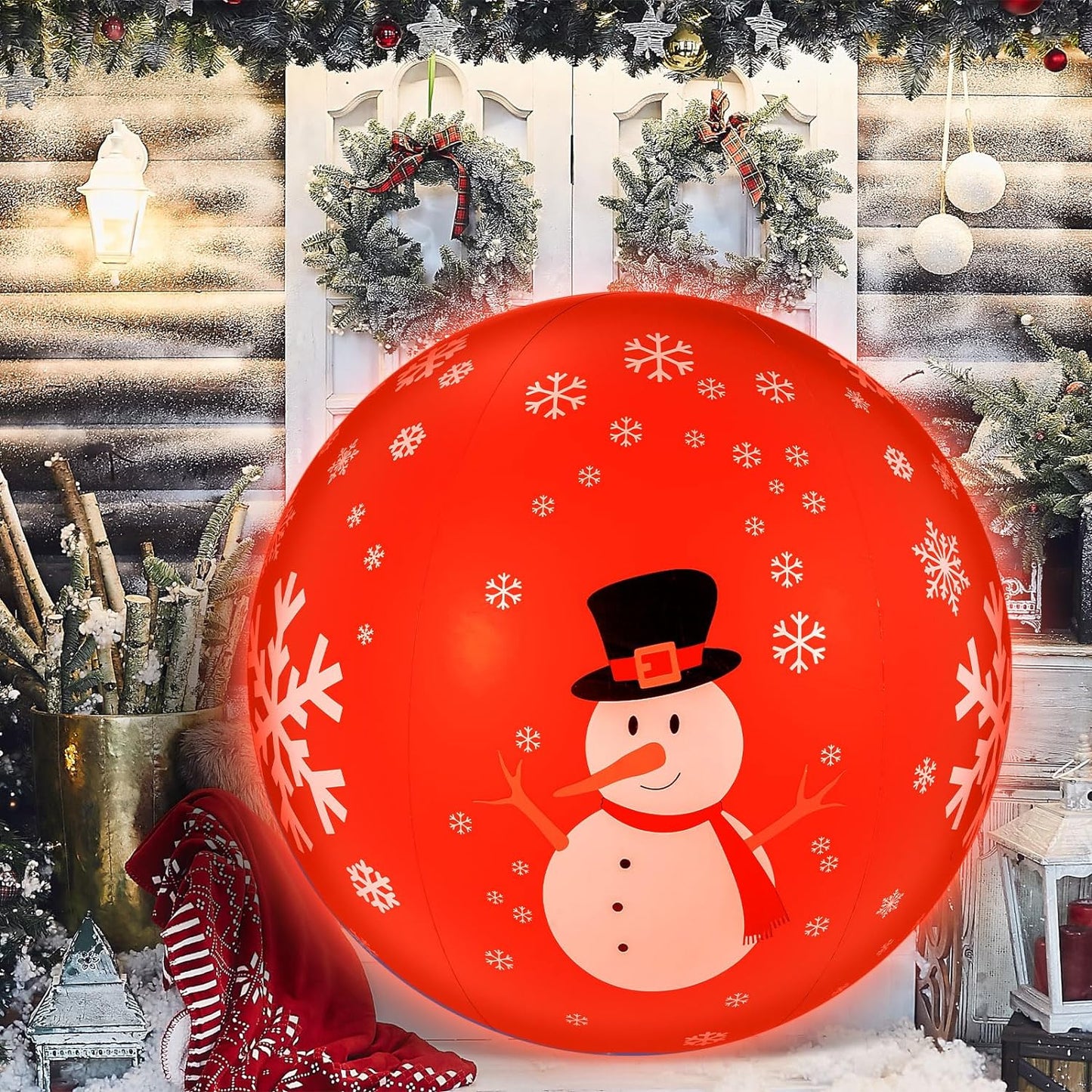 2 Pcs 40 Inch Giant Light up PVC Inflatable Christmas Ball Decorated Ball Large Christmas Balls Outdoor with Rechargeable LED Light Remote for Xmas Holiday Yard Pool Decor(Snowmen)