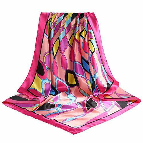 35" Large Satin Square Head Scarf - 2Pcs Silk Like Floral Head Scarves Square