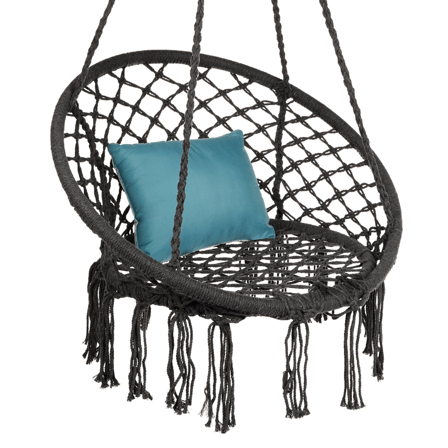 Handwoven Cotton Macrame Hammock Hanging Chair w/ Backrest