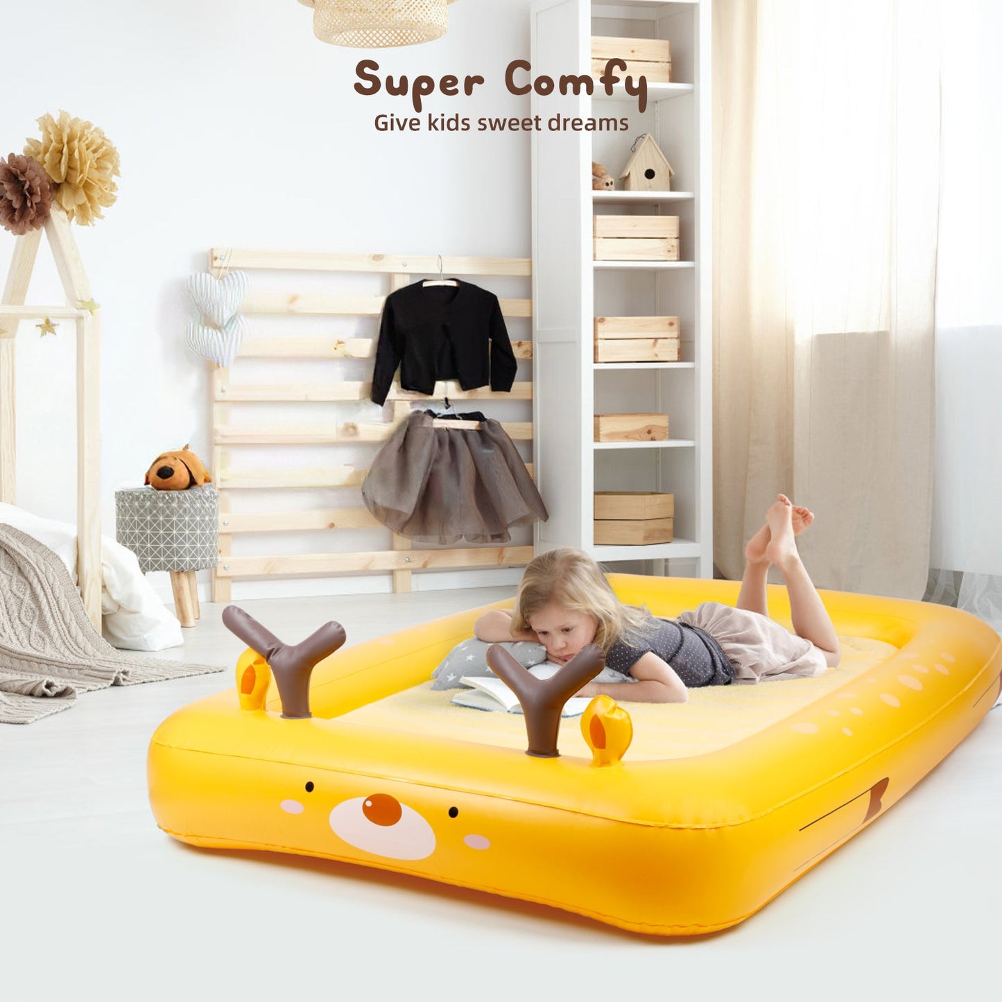 Kids Inflatable Bed Toddler Travel Bed w/ 4 Sides Portable Air Mattress