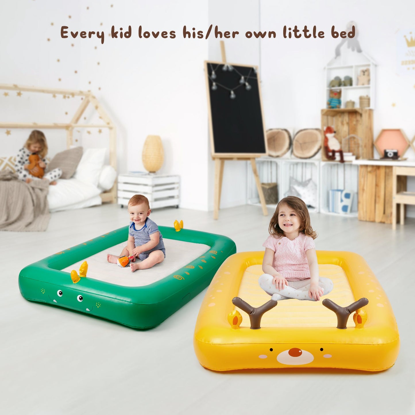 Kids Inflatable Bed Toddler Travel Bed w/ 4 Sides Portable Air Mattress