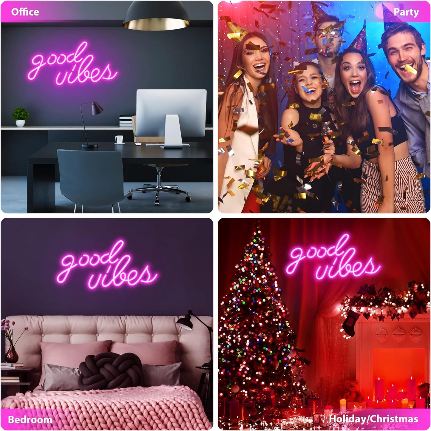 Pink Good Vibes Neon Sign - Neon Lights for Bedroom, LED Neon Signs for Wall Decor (16.1 x 8.3 inch)