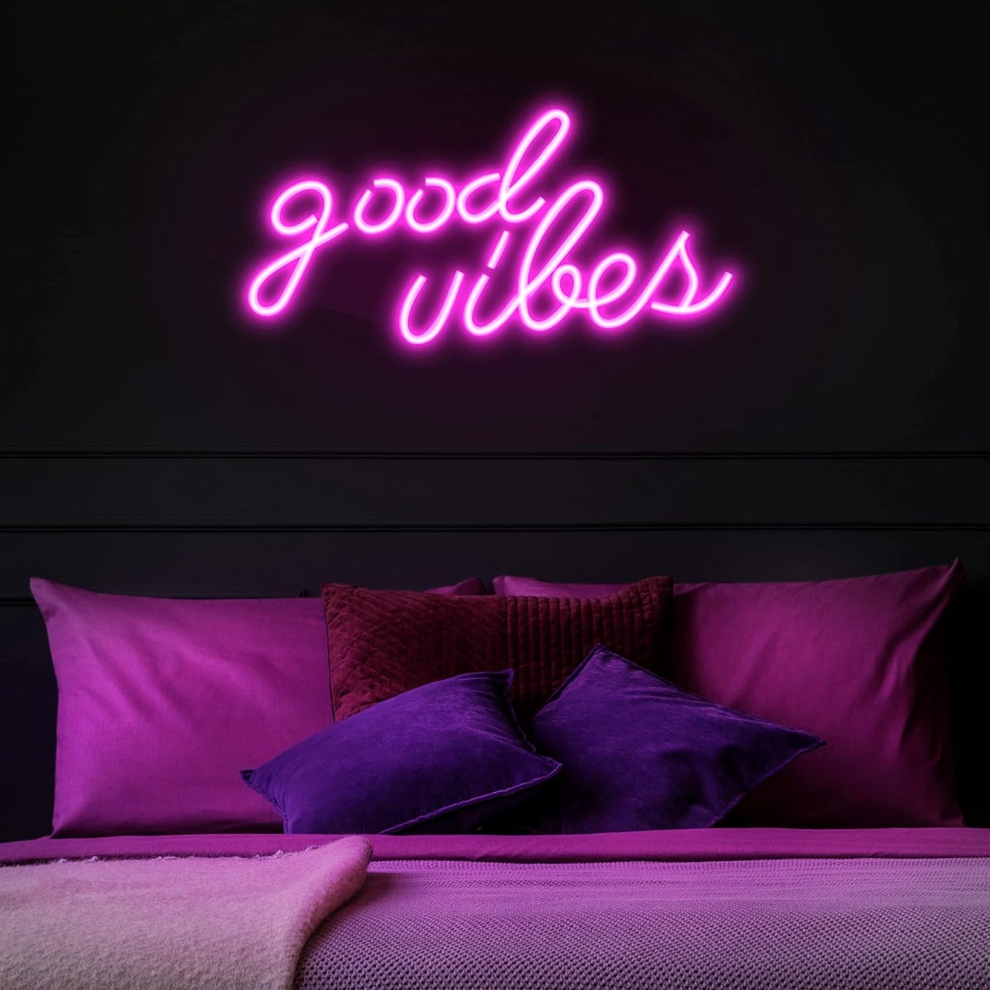 Pink Good Vibes Neon Sign - Neon Lights for Bedroom, LED Neon Signs for Wall Decor (16.1 x 8.3 inch)