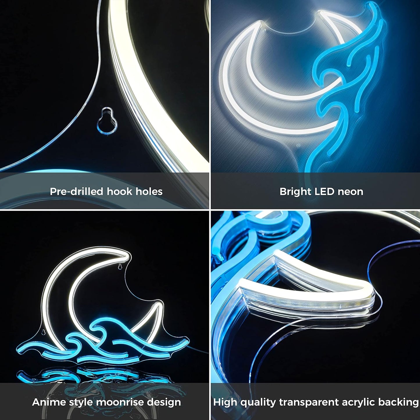 Sunrise Sunset Neon Sign Moon over Sea Neon Light Twilight Wave LED Wall Signs for Room Decor Anime Neon Light Acrylic Moon Sign (Moonrise)