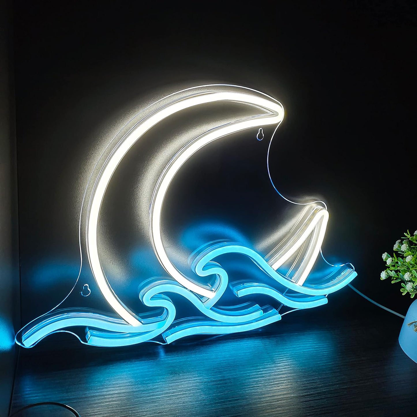 Sunrise Sunset Neon Sign Moon over Sea Neon Light Twilight Wave LED Wall Signs for Room Decor Anime Neon Light Acrylic Moon Sign (Moonrise)