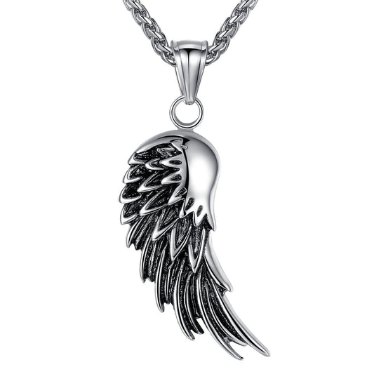 Stainless Steel Angel Wing Pendant Necklace for Men or Women