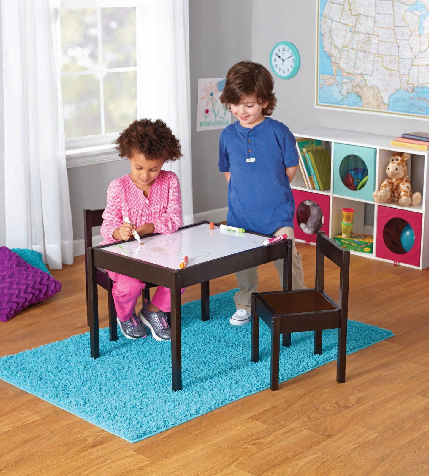 3 Piece Dry Erase Activity Table Play Set - Espresso, 25''x19''x18''