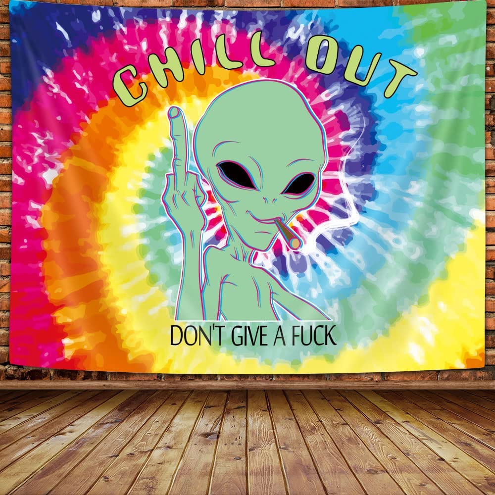 Trippy Fun Alien Tapestry for Men's Bedroom Decoration 71X60IN