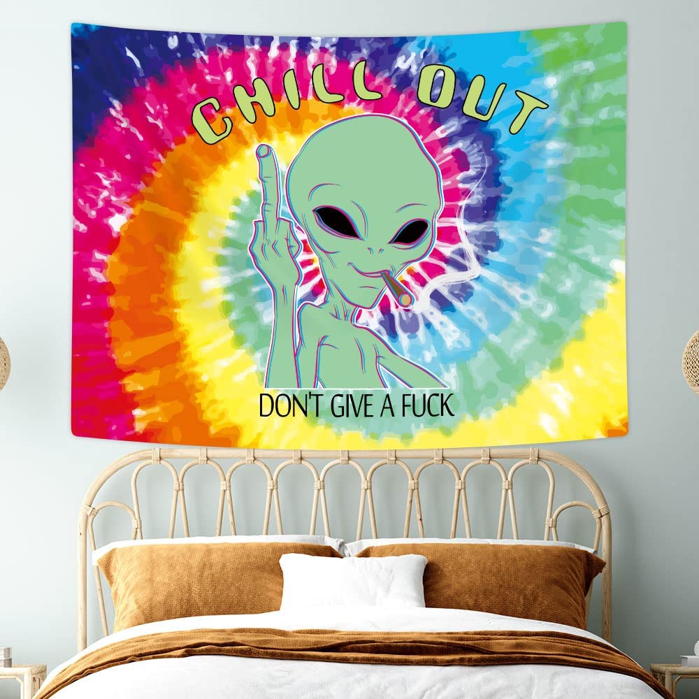 Trippy Fun Alien Tapestry for Men's Bedroom Decoration 71X60IN