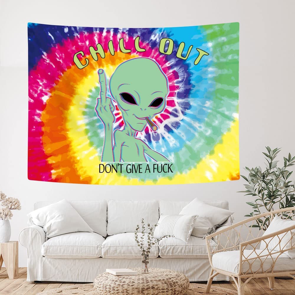 Trippy Fun Alien Tapestry for Men's Bedroom Decoration 71X60IN