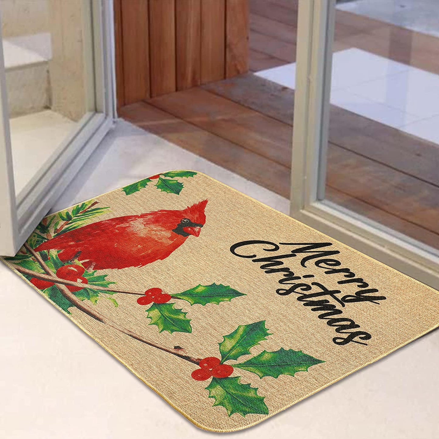 Christmas Door Mat Cardinals Mat Non-Slip and Washable