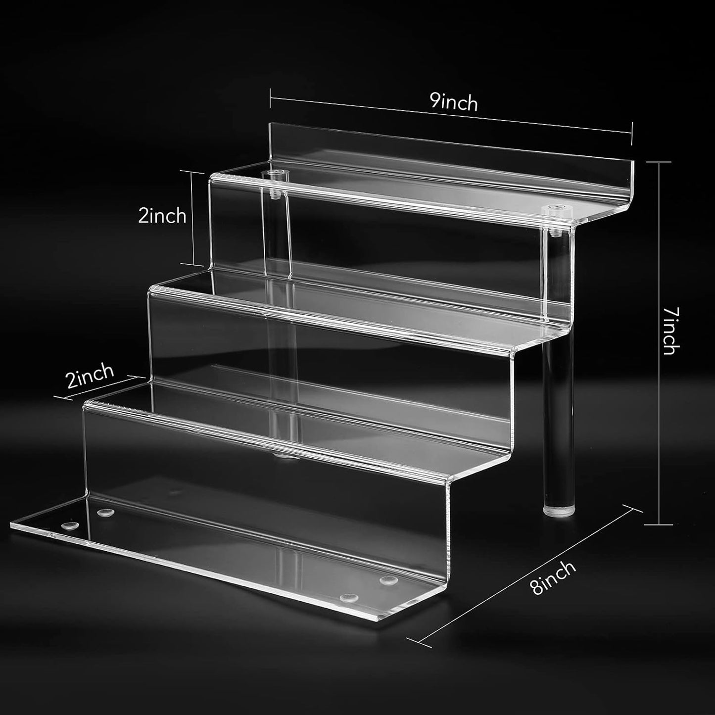 Clear Acrylic Display Riser Shelf for FUNKO POP, Perfume Organizer and Pokemon Amiibo Action Figure Holder, 9 in Makeup Organizer, Collection Display Stand