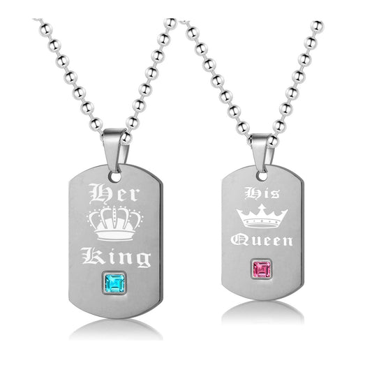 Titanium Metal Color Square Dog Tag Military Couple Necklace- White