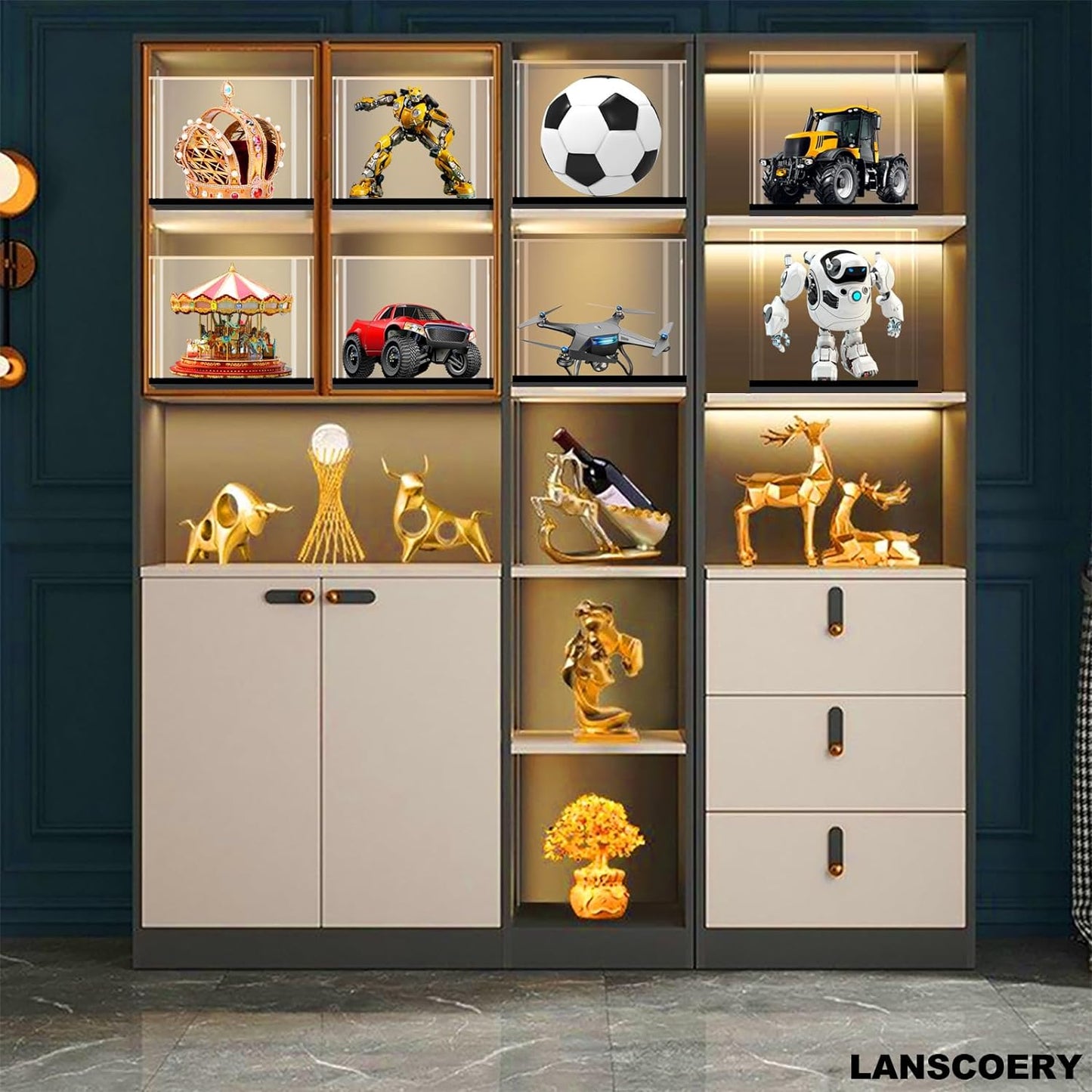 Clear Acrylic Display Case, Assemble Cube Display Box Stand with Black Base, Dustproof Protection Showcase for Collectibles Memorabilia Figurines (4.7x4.7x4.7inch; 12x12x12cm)