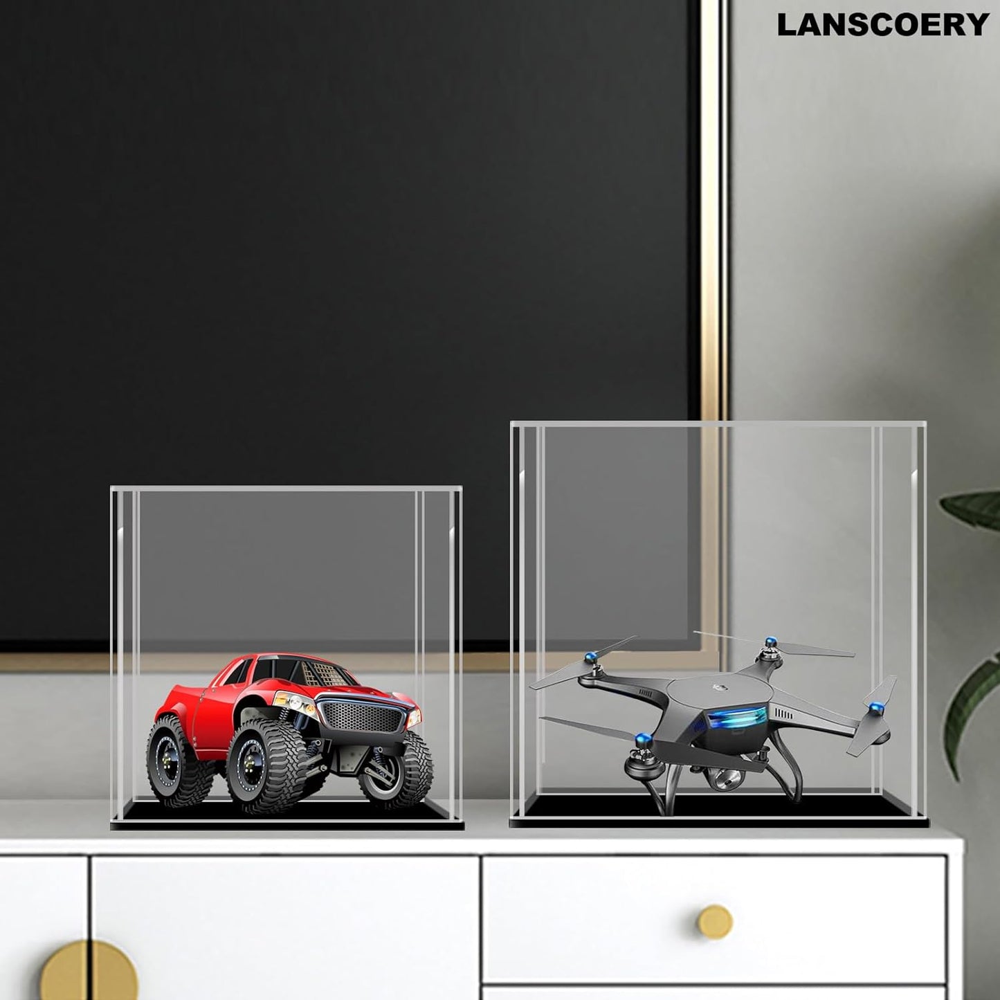 Clear Acrylic Display Case, Assemble Cube Display Box Stand with Black Base, Dustproof Protection Showcase for Collectibles Memorabilia Figurines (4.7x4.7x4.7inch; 12x12x12cm)