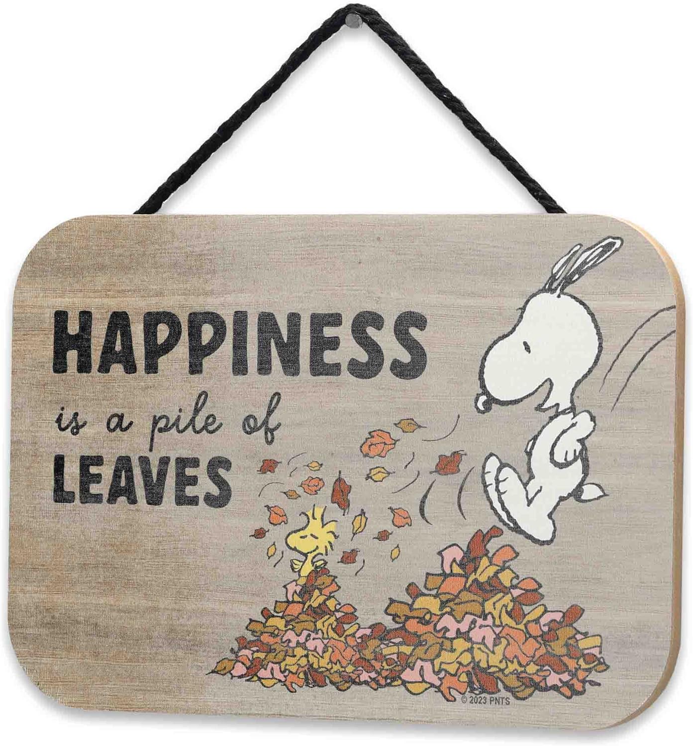 Peanuts Snoopy Happiness Is a Pile of Leaves Hanging Wood Wall Decor - Cute Snoopy Sign for Fall Home Decorating