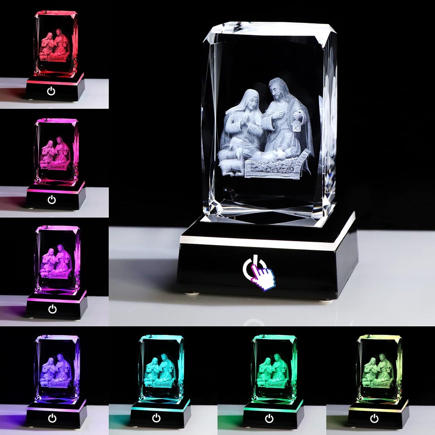 3D Crystal Engraved Nativity Scene Figurines Gifts for Religious Christmas Catholic Holiday Holy Family Statues Decorations with Virgin Mary, Joseph, and Baby Jesus Christian Church Keepsakes