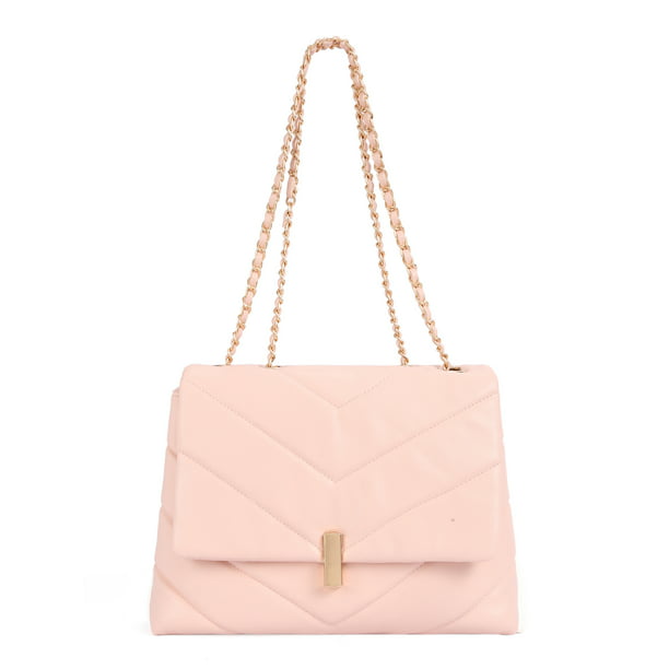 Women's Chevron Quilted Shoulder Bag Blush, Pink