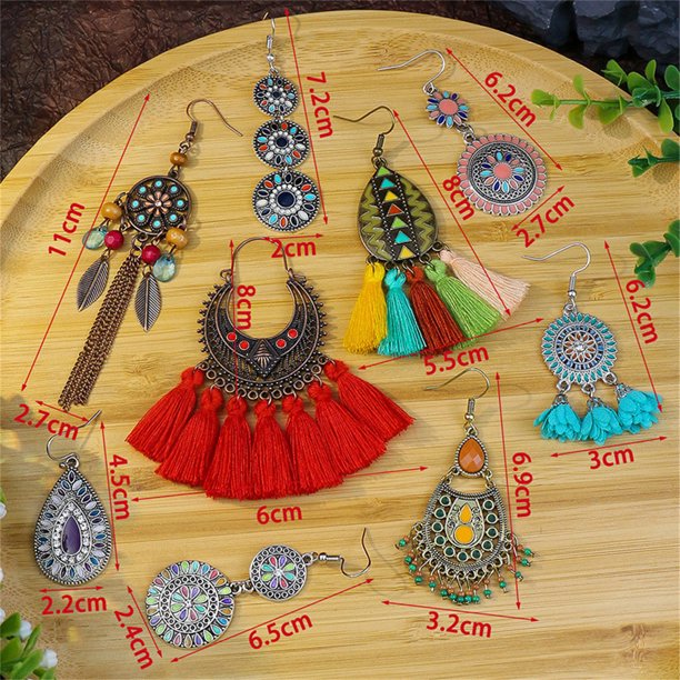 9 Pairs Fashion Boho Drop Dangle Earrings for Women/Girls Colorful Tassel