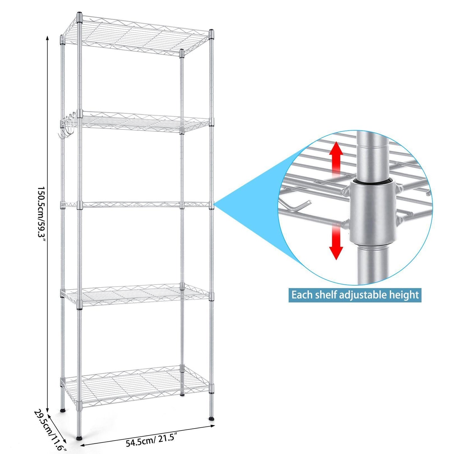 5 Tier Wire Shelving Metal Storage Rack