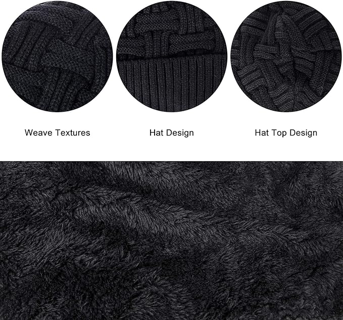 3-Pieces Winter Beanie Hat Scarf and Touch Screen Gloves Set Warm Knit Skull Cap Gifts for Men Women