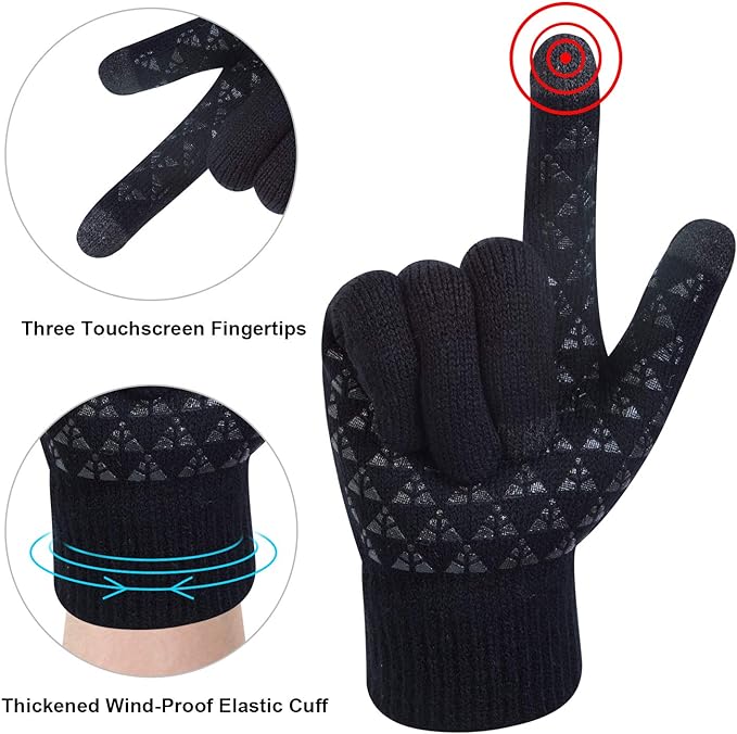 3-Pieces Winter Beanie Hat Scarf and Touch Screen Gloves Set Warm Knit Skull Cap Gifts for Men Women